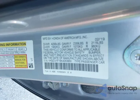 2019 Honda Accord Lx from USA, damaged, VIN 1HGCV1F19KA053850